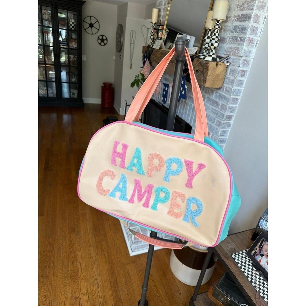 Jadelynn Brooke Chenille Letters Happy Camper Weekend Duffel Bag